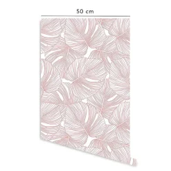 Decochic Papier peint adhésif palmiers rose et blanc en vinyle lavable et amovible - 1 rouleau 50x300 cm -* Papier Peint Pour Salle De Bains