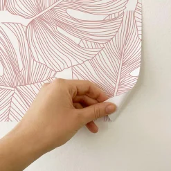 Decochic Papier peint adhésif palmiers rose et blanc en vinyle lavable et amovible - 1 rouleau 50x300 cm -* Papier Peint Pour Salle De Bains