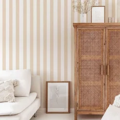 Decochic Papier peint adhésif rayure sable et blanc en vinyle lavable et amovible - 1 rouleau 50x300 cm -* Papier Peint Géométrique