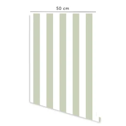 Sale Decochic Papier peint adhésif rayures verticales blanc et vert en vinyle lavable et amovible - 1 rouleau 50x300 cm -