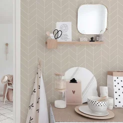 Decochic Papier peint adhésif scandinave écru et blanc en vinyle lavable et amovible - 1 rouleau 50x300 cm -* Papier Peint Pour Salle De Bains|Papier Peint Pour Cuisine