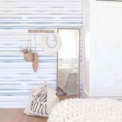 Hot Decochic Papier peint adhésif vague bleu et blanc en vinyle lavable et amovible - 1 rouleau 50x300 cm -