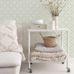 Discount Decochic Papier peint adhésif vintage vert et blanc en vinyle lavable et amovible - 1 rouleau 50x300 cm -