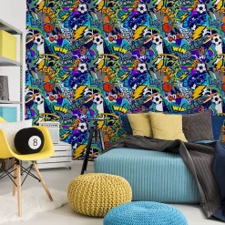 Outlet Muralo Papier Peint BALLE Graffitis Colorés Pour Chambre D'Enfant