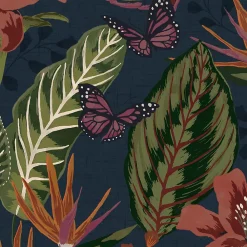 Envy Papier peint Eden night imprimé fleurs tropicales vert, bordeaux L.1000 x l.52cm* Papier Peint Fleuri