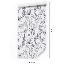 Clearance Muralo Papier Peint Fleurs Herbes Plantes Dans Style Rétro Pour La Chambre