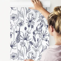 Clearance Muralo Papier Peint Fleurs Herbes Plantes Dans Style Rétro Pour La Chambre