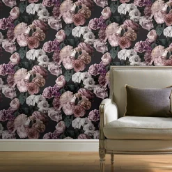 Clearance GoodHome Papier peint floral vinyle sur intissé mauve, Drosera