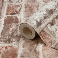 Papier peint imitation brique Tanlay rose