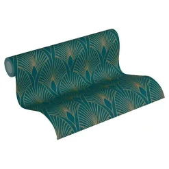A.S. Creation Papier peint imprimé Glamour - Petrole Or - 10 x 0,53 m* Papier Peint Art Déco