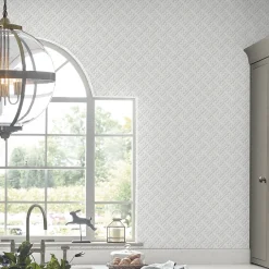 Sale Laura Ashley Papier peint intissé à peindre imprimé géométrique en relief blanc L.1000 x l.52 cm Mr.Jones