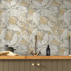 Discount William Morris Papier peint intissé Ancanthus neutral imprimé feuillage beige crème L.1000 x l.52cm