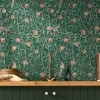 Clearance William Morris Papier peint intissé Bird & pomegranate imprimé fleurs, oiseaux vert L.1000 x l.52cm