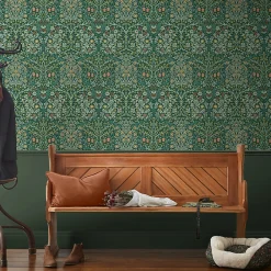 Discount William Morris Papier peint intissé Blackthorn deep green imprimé fleurs vert L.1000 x l.52cm