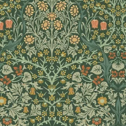 Discount William Morris Papier peint intissé Blackthorn deep green imprimé fleurs vert L.1000 x l.52cm