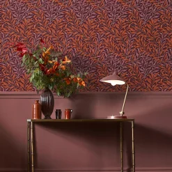 William Morris Papier peint intissé Blackthorn plum imprimé fleurs violet, terracotta L.1000 x l.52cm* Papier Peint Pour Couloir|Papier Peint Naturel Et Tropical