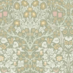 William Morris Papier peint intissé Blackthorn vert L.1000 x l.52cm* Papier Peint Pour Couloir|Papier Peint Fleuri