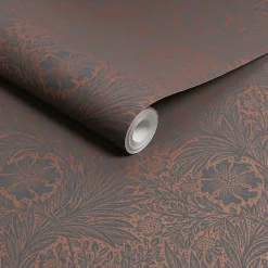 Discount William Morris Papier peint intissé effet métallique Marigold fibrous imprimé fleurs brun, gris anthracite L.1000 x l.52cm