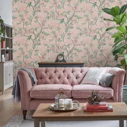 Clearance Laura Ashley Papier peint intissé Eglantine imprimé fleurs d'eglantine rose L.1000 x l.52cm