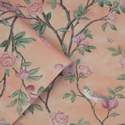 Clearance Laura Ashley Papier peint intissé Eglantine imprimé fleurs d'eglantine rose L.1000 x l.52cm