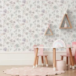 Lutèce Papier peint intissé fleuri Lavinia rose pastel L.1005 x l.53cm*Enfant Papier Peint Fleuri|Papier Peint Pour Couloir
