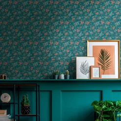 Best Lutece Papier peint intissé Heritage fleurs bleu, or, rouge l.1005 x l.53cm Lutèce