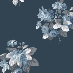 Clearance Lutece Papier peint intissé Jardin Secret mat et satiné fleurs bleu, bleu nuit l.1000 x l.53 cm