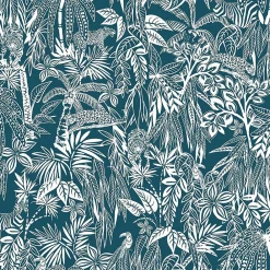 Lutèce Papier peint intissé Les aventures imprimé safary bleu pétrole L.1005 x l.53cm* Papier Peint Naturel Et Tropical