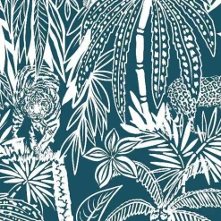 Lutèce Papier peint intissé Les aventures imprimé safary bleu pétrole L.1005 x l.53cm* Papier Peint Naturel Et Tropical