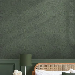 William Morris Papier peint intissé Marigold fibrous imprimé fleurs vert L.1000 x l.52cm