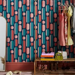 Best Envy Papier peint intissé Morse coral and navy imprimé géométrique rouge, rose, bleu L.1000 x l.52cm