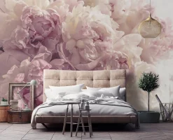 Wallarena Papier Peint Intissé Panoramique Fleurs Pivoines Rose 250x175 cm - Colle Inclus - Chambre et Salon - Moderne Trompe l'oeil* Papier Peint Panoramique