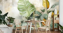 Outlet Muralo Papier Peint Intissé Photo Pour Chambre FEUILLES Plantes Aquarelle 360cm x 240cm