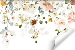 Sale Muralo Papier Peint Intissé Photo Pour Salon FLEURS Colorées Feuilles Plantes Nature 270cm x 180cm