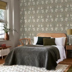 William Morris Papier peint intissé Pimpernel navy imprimé fleurs beige L.1000 x l.52cm* Papier Peint Pour Couloir