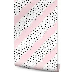 Online Muralo Papier Peint Intissé Points Noir Rayures Rose Pour Chambre D'Enfant