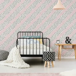Online Muralo Papier Peint Intissé Points Noir Rayures Rose Pour Chambre D'Enfant
