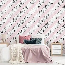 Online Muralo Papier Peint Intissé Points Noir Rayures Rose Pour Chambre D'Enfant
