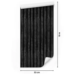 Clearance Muralo Papier Peint Intissé Pour Chambre PLANCHES Noir Lamelles Bois Imitation