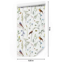 New Muralo Papier Peint Intissé Pour Salon OISEAUX Fleurs Feuilles Nature