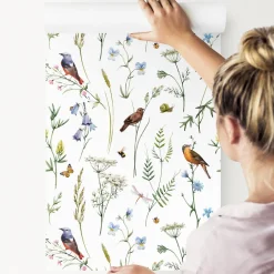 New Muralo Papier Peint Intissé Pour Salon OISEAUX Fleurs Feuilles Nature