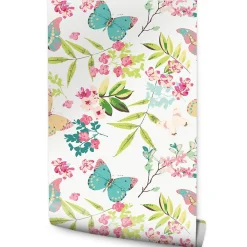 Best Muralo Papier Peint Intissé Pour La Chambre PAPILLONS Colorés Feuilles Fleurs