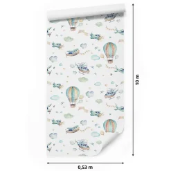 Best Muralo Papier Peint Intissé Pour Chambre D'Enfants AVIONS Ballons Nuages