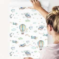 Best Muralo Papier Peint Intissé Pour Chambre D'Enfants AVIONS Ballons Nuages