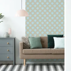Discount Ambiance Sticker Papier peint intissé pré-encollé - SCANDINAVE ART DÉCO AQUAMARINE ARCHES - 1 rouleau de 300x60cm