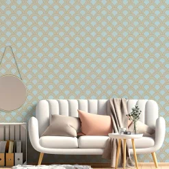 Discount Ambiance Sticker Papier peint intissé pré-encollé - SCANDINAVE ART DÉCO AQUAMARINE ARCHES - 1 rouleau de 300x60cm