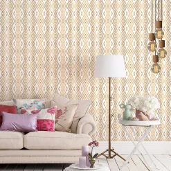 Ambiance Sticker Papier peint intissé pré-encollé - SCANDINAVE ART DÉCO LOSANGES BLANC ET DORÉ - 1 rouleau de 300x60cm* Papier Peint Art Déco