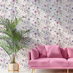 Discount Ambiance Sticker Papier peint intissé pré-encollé - FLEURS ROSES ET VIOLETTES - 1 rouleau de 300x60cm