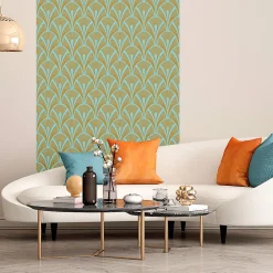 Best Ambiance Sticker Papier peint intissé pré-encollé - SCANDINAVE ART DÉCO AQUAMARINE - 1 rouleau de 300x60cm