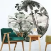 Best Ambiance Sticker Papier peint intissé pré-encollé fresques géantes - FRESQUE JUNGLE TROPICALE VINTAGE - 60x60cm
